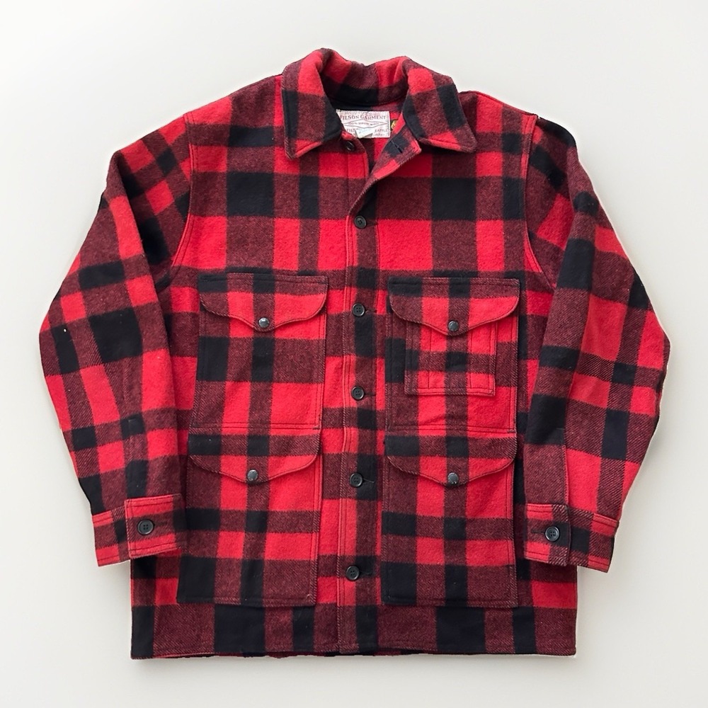 Vintage Filson Mackinaw Cruiser 46 Wool Jacket Plaid Red Black Lot 110 USA Made